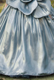 Steel Blue Oversized 3D Flower Party Wear Gown For Girls