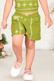 Stylish Green Thread Work Top And Shorts Set For Girls