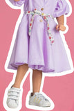 Lavender Casual Frock With Embroidered For Girls