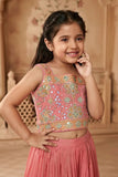 Girls Dusty Pink Embroidered Palazzo Set with Jacket And Crop Top