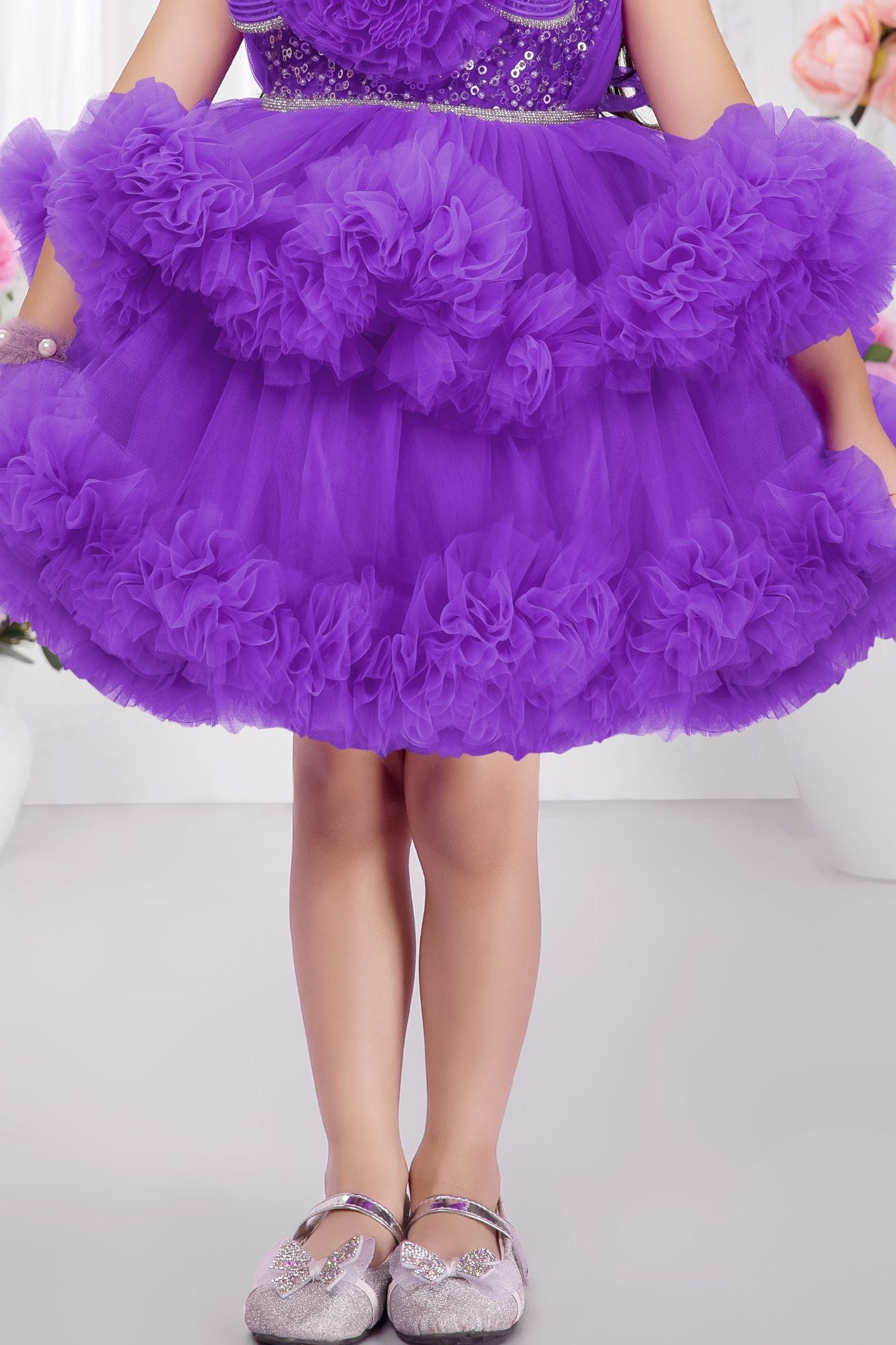 Purple Sequined Tulle Party Wear Frock for Girls
