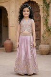 Elegant Lavender Floral Embroidered Lehenga Choli Set For Girls