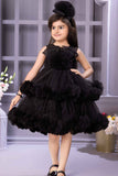 Black Frock With Floral Embellishment For Girls