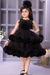 Black Frock With Floral Embellishment For Girls