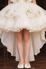 Girls Ivory Floral High-Low Party Wear Frock