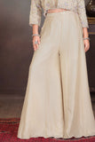 Cream Embroidered Palazzo Set with Crop Top & Jacket For Girls