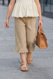 Girls Beige Co-Ord Set – Peplum Top And Wide-Leg Pants