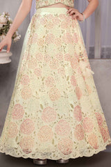 Cream Sequins Work And Stone Work Lehenga Choli For Girls