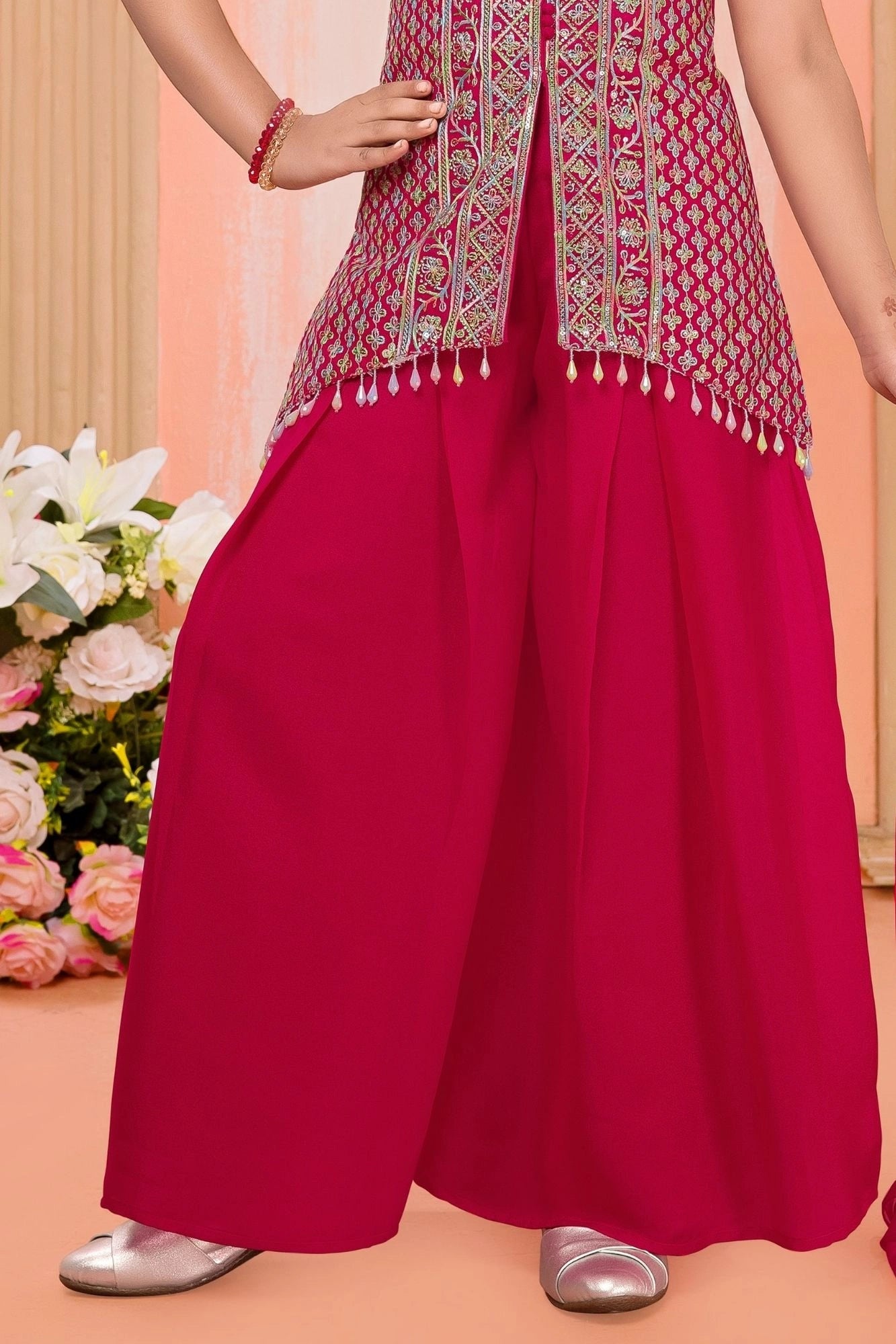 Pink Embroidered Palazzo Set for Girls