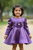 Elegant Purple Party Frock with Center Flower Detail For Girls