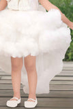 White Ruffle Party Tailback Frock With Sequin Work Oversized Bow For Girls