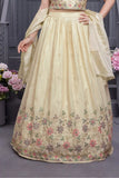 Elegant Cream Embroidered Lehenga Choli with Dupatta For Girls