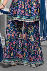 Blue Floral Printed And Sequin Palazzo Sets For Girls