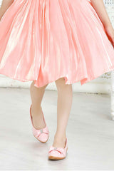 Peach Partywear Frock Embellished With Flowers For Girls