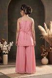 Girls Pink Palazzo Set with Heavy Floral Embroidered Kurti And Dupatta