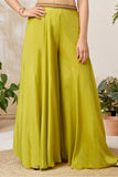 Lime Green Palazzo Set with Hand-Embellished Beaded Crop Top For Girls