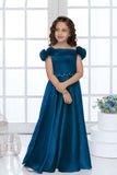 Peacock Blue Embellished Off-Shoulder Party Gown For Girls