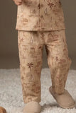 Brown Tropical Print Night Suit Set For Boys