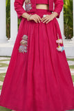 Rani Pink Embroidered Lehenga Choli With Jacket For Girls