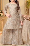 Fawn Embroidered Kurti Sharara Set With Dupatta for Girls