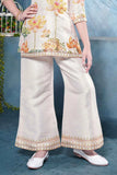 Beige Floral Printed and Sequins Work Palazzo Set For Girls