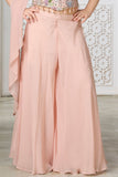 Girls Peach Sequin Embroidered Halter Neck Palazzo Set with Dupatta