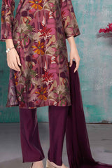 Wine Printed Straight Kurta And Pant Set For Girls