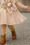 Fawn Party Frock With Sequins And Floral Embellishment For Girls