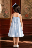 Blue 3D Bow Embellished Party Wear Frock For Girls