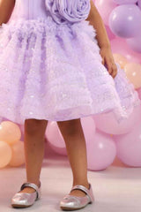 Purple Sleeveless With Floral Embellishment Frock For Girl