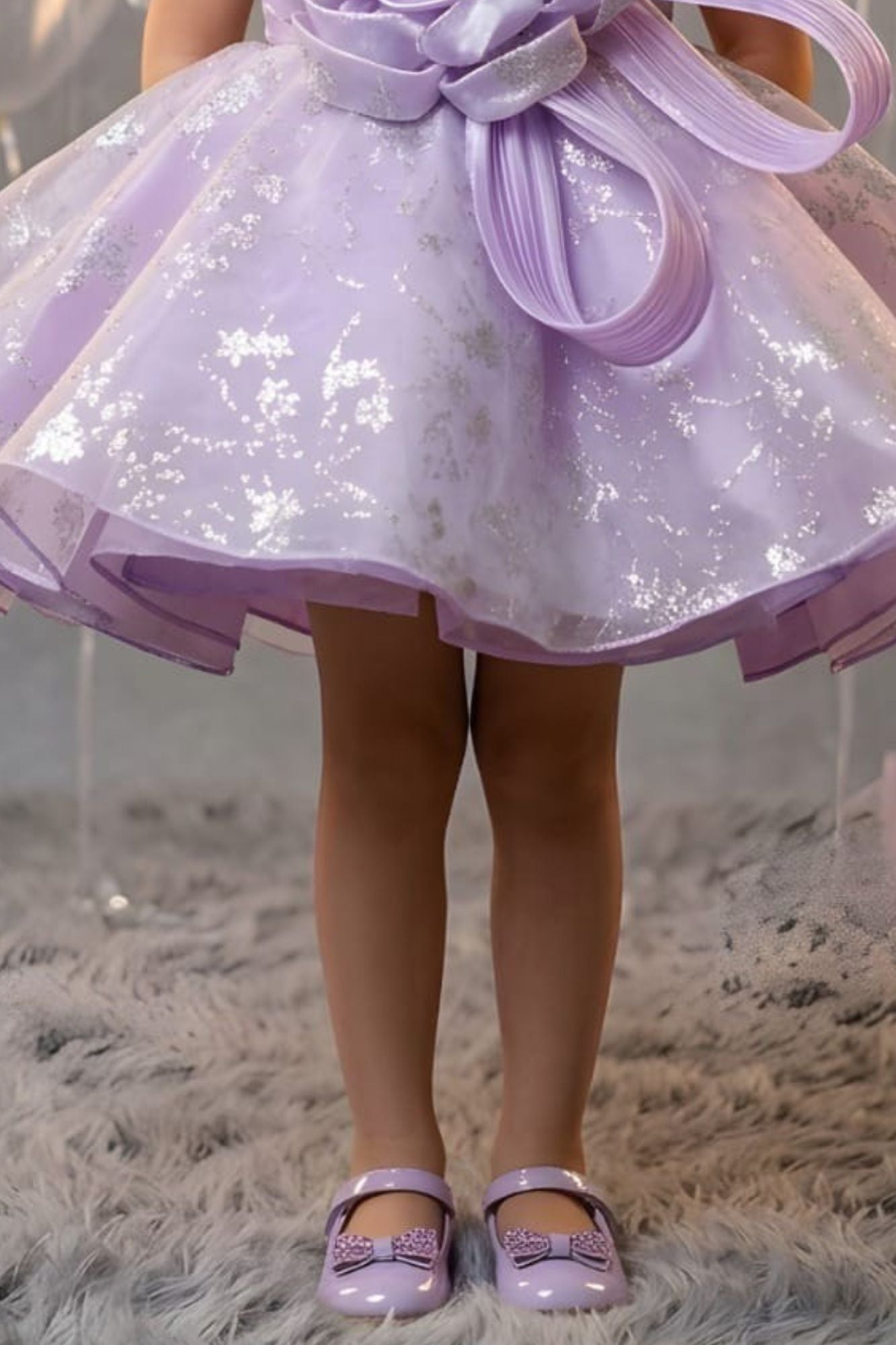 Girls Lavender 3D Floral Party Dress