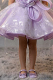 Girls Lavender 3D Floral Party Dress