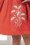Rust Orange Printed Cotton Casual Dress For Girls