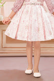 Elegant Pink Floral Printed Frock with Sequin Jacket For Girls