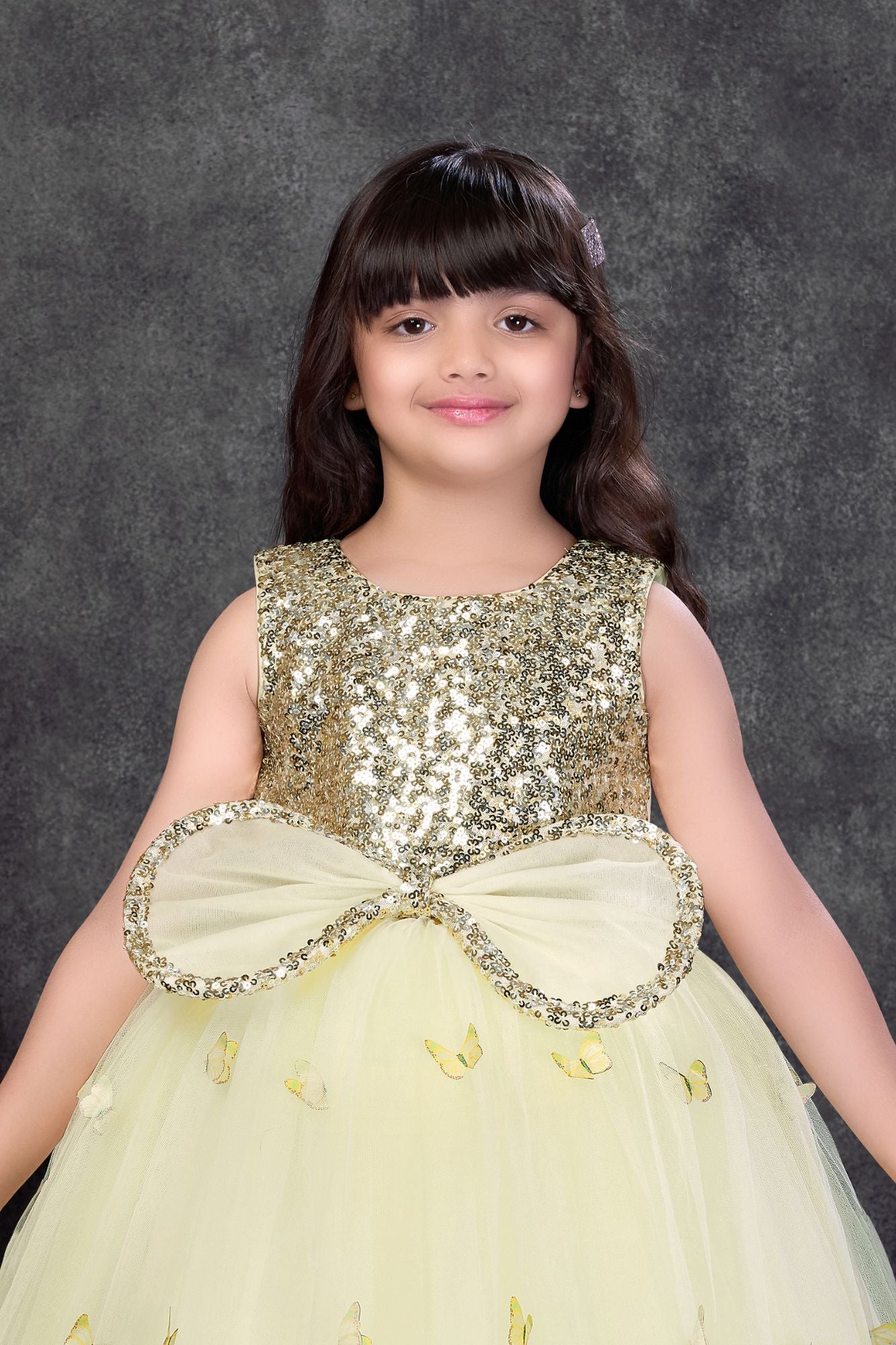 Yellow Butterfly Embroidered Party Wear Gown For Girls 7-8Y (28) Yellow Butterfly Embroidered Party Wear Gown For Girls 7-8Y (28)