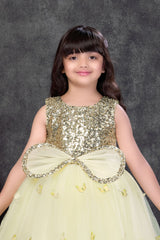 Yellow Butterfly Embroidered Party Wear Gown For Girls