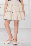 Cream Tiered Dress with Blue Shrug and Embroidered Bodice For Girls