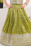 Olive Green Sequins Embroidered Lehenga Choli Set for Girls