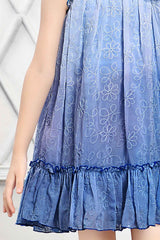 Double Shaded Blue Dress With Embroidery Work For Girls