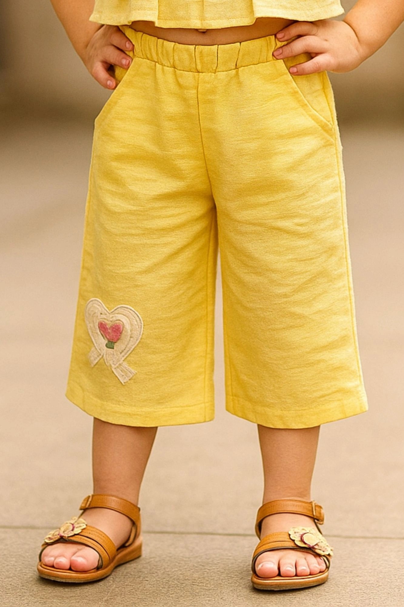 Sunshine Yellow Co-ord Set with Crop Top & Culottes For Girls