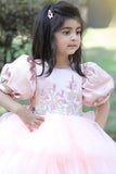 Peach Sequins Worked Party Wear Frock For Girls
