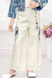 Blue Embroidered Jacket & Cream Co-Ord Set For Girls