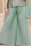 Pista Green Embroidered Georgette Palazzo Set For Girls