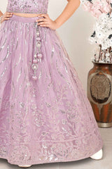 Pink Sequins Embroidered Lehenga Choli Set For Girls