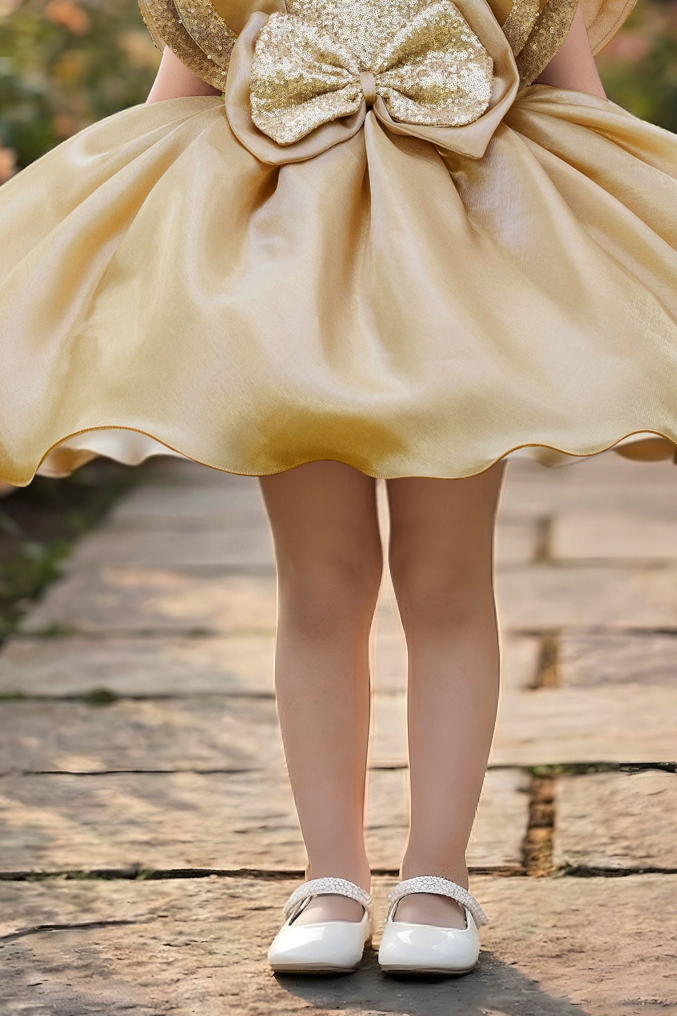 Gold Statement Bow Party Wear Frock for Girls