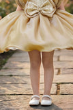 Gold Statement Bow Party Wear Frock for Girls
