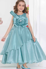 Sea Green Floral Embellished Party Wear Gown For Girls