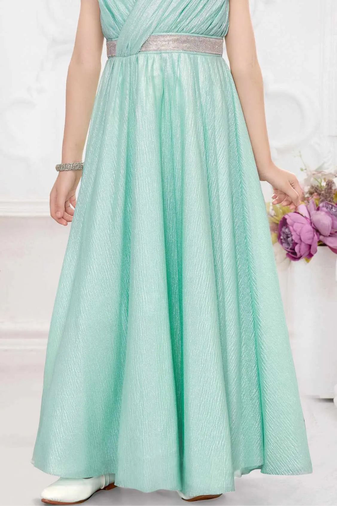 Mint Green Shimmer Party Gown For Girls