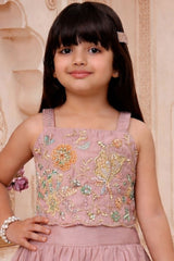 Girls Onion Pink Floral Embroidered Lehenga Choli with Dupatta