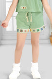 Green Crochet Embellished Top And Shorts Set For Girls